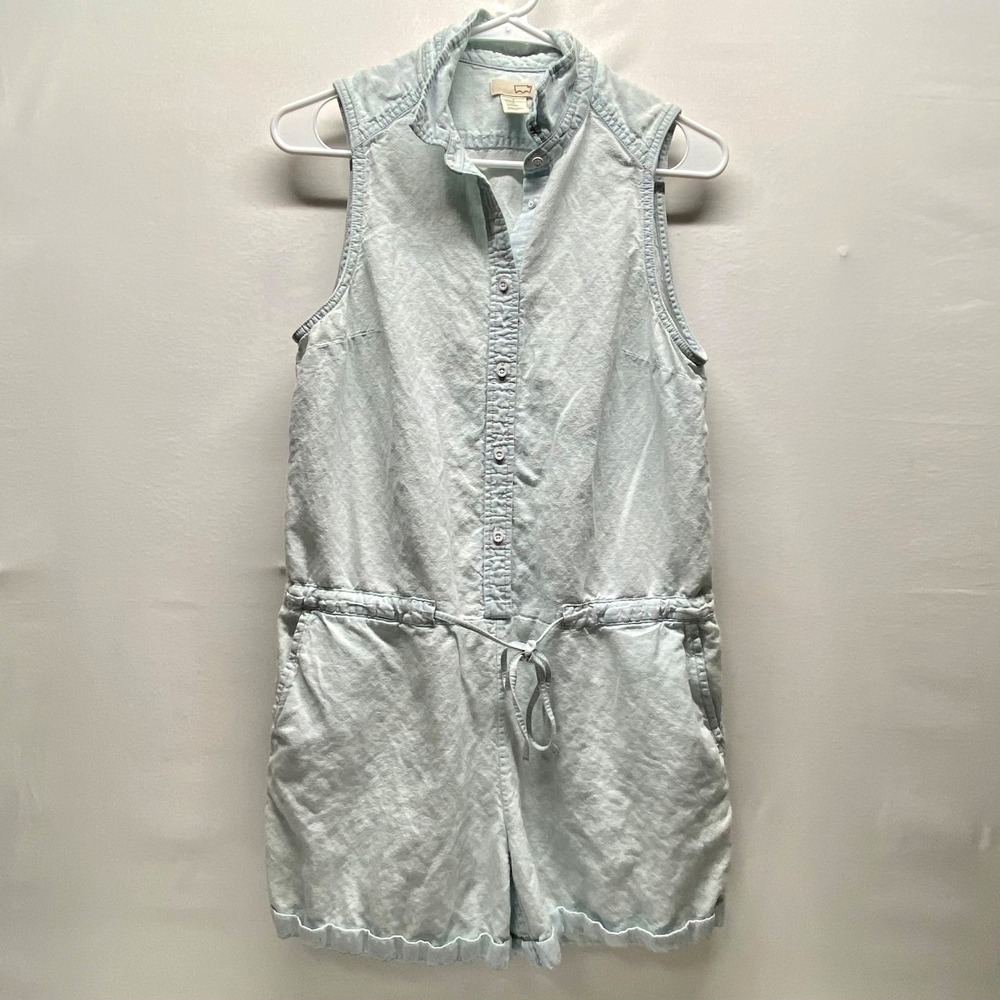 Levi's Sleeveless Romper Women's Medium Light Blue Cotton Button Front Denim GUC